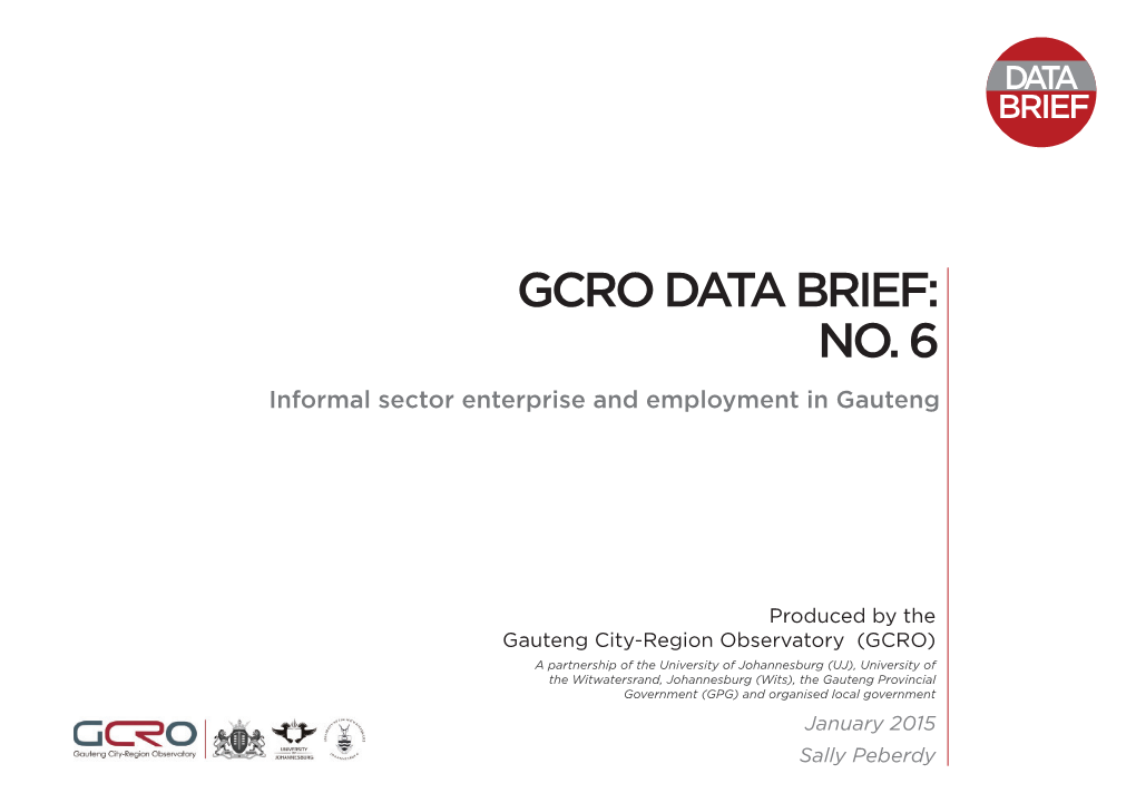 GCRO DATA BRIEF: NO. 6 Informal Sector Enterprise and Employment in Gauteng