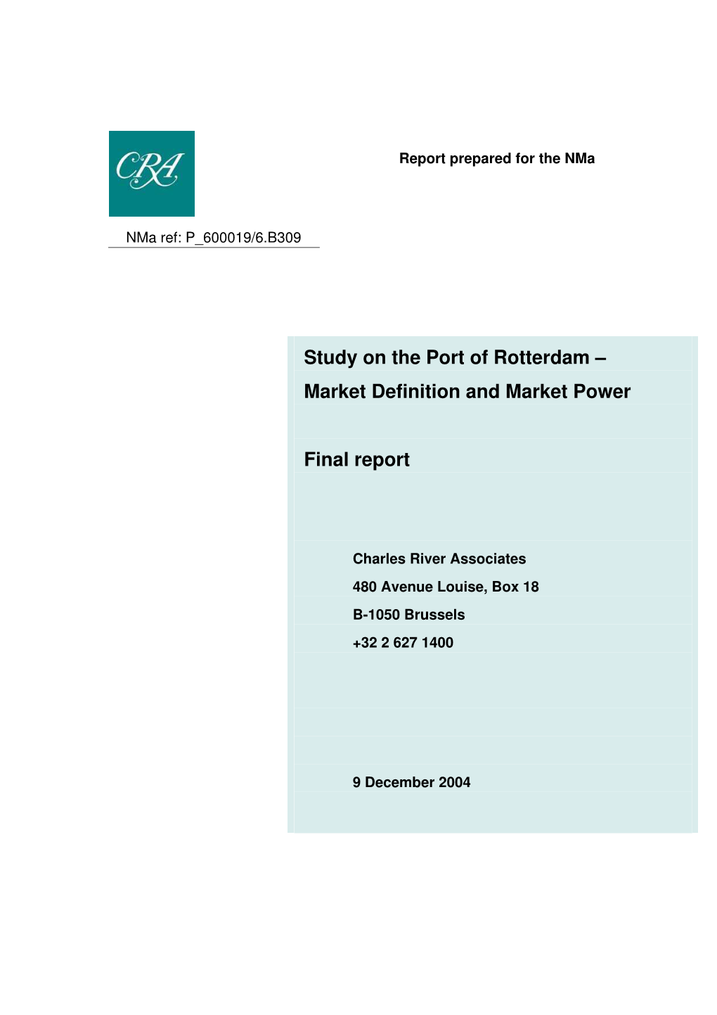 Study on the Port of Rotterdam – Market Definition and Market Power