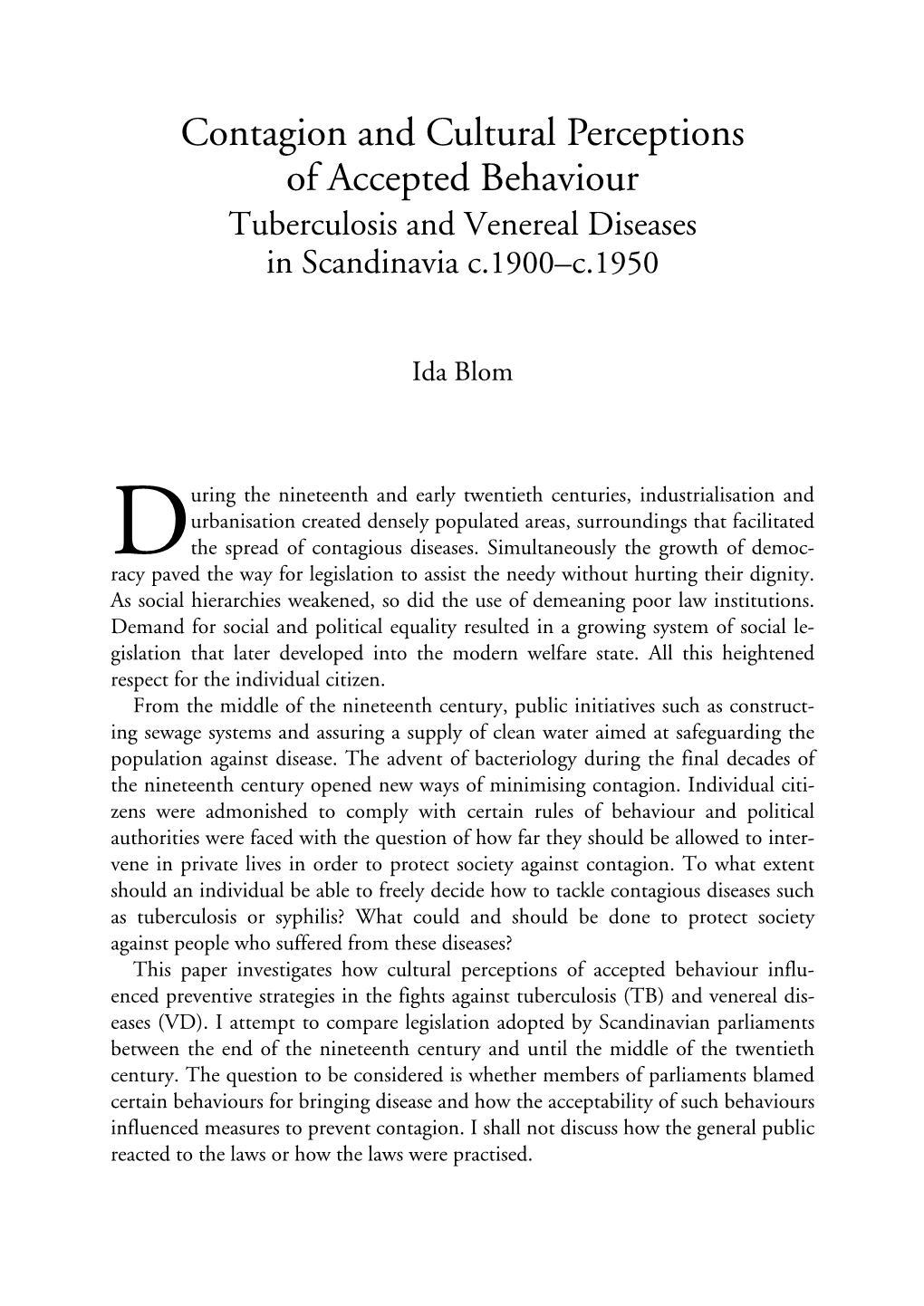 Tuberculosis and Venereal Diseases in Scandinavia C.1900–C.1950