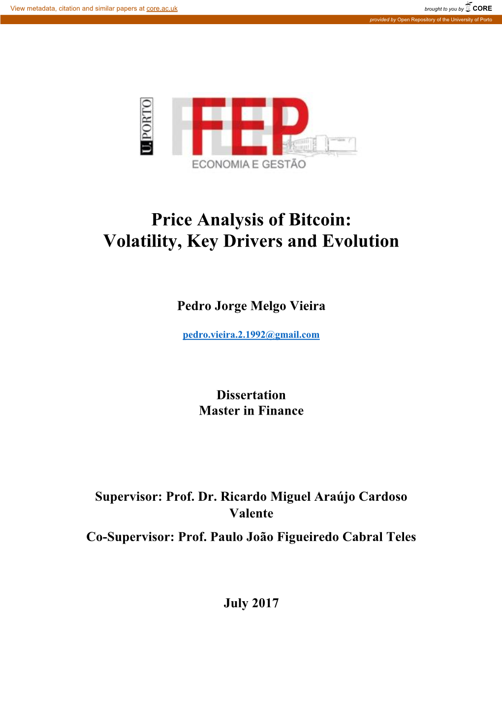 Price Analysis of Bitcoin: Volatility, Key Drivers and Evolution