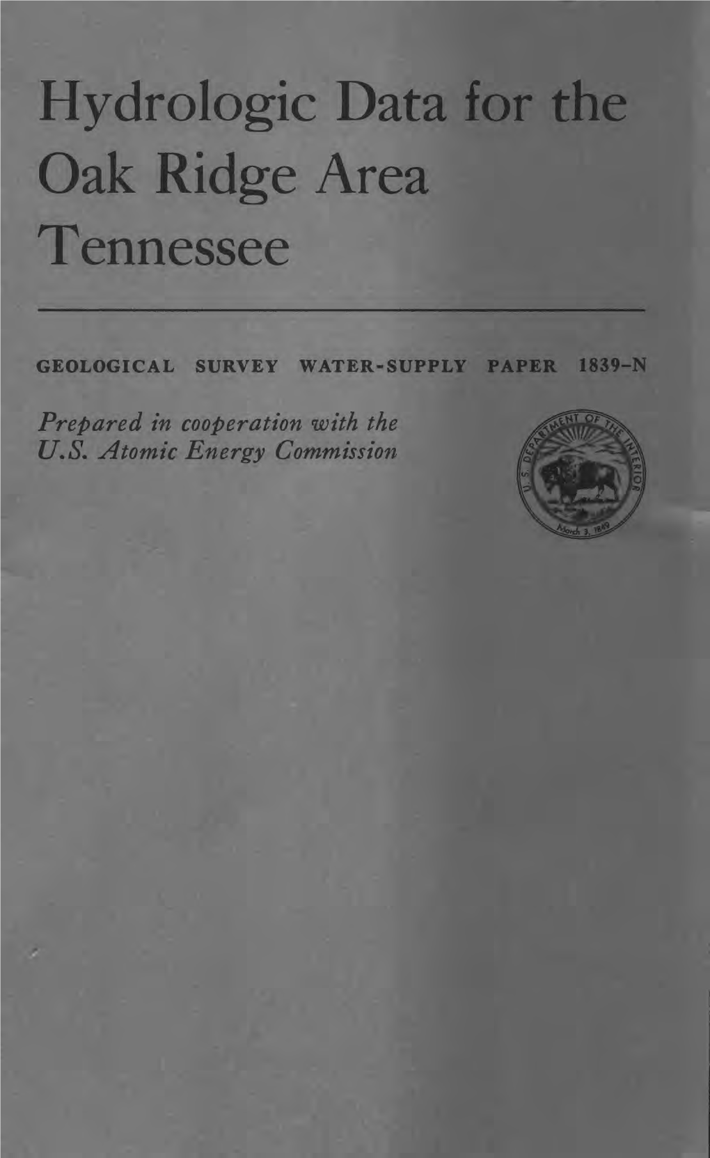 Hydrologic Data for the Oak Ridge Area Tennessee