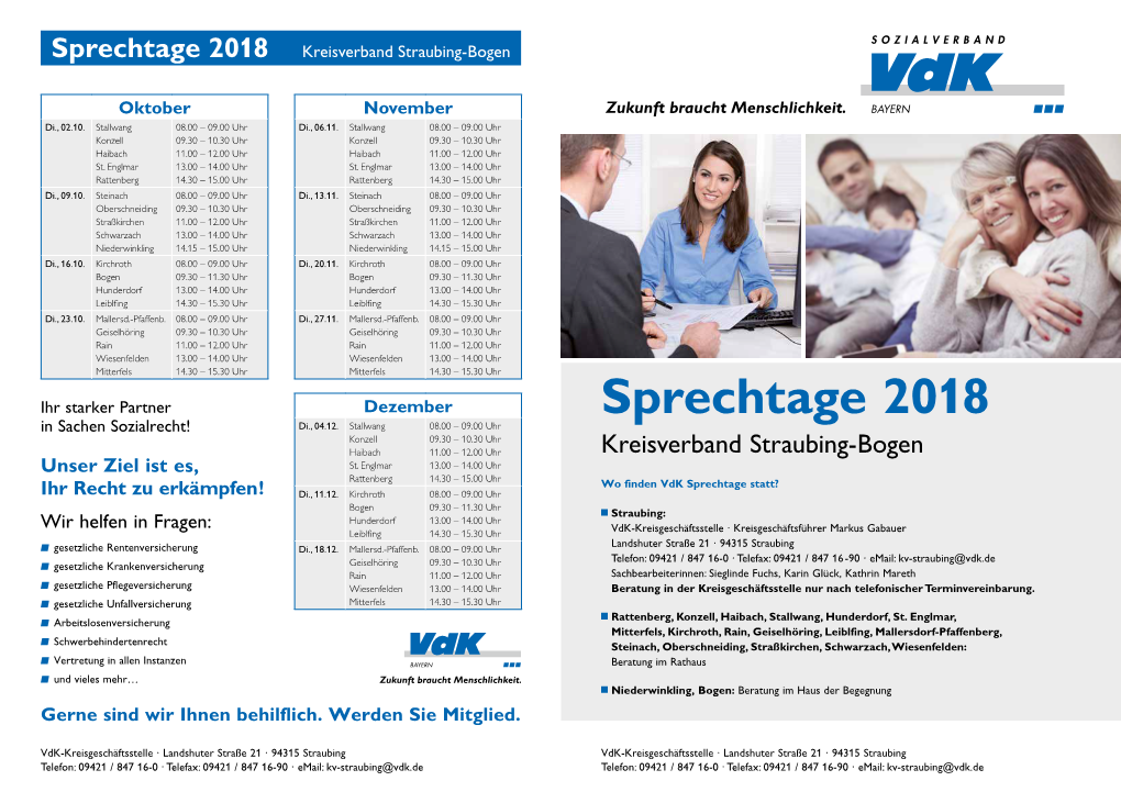 Sprechtage 2018 Kreisverband Straubing-Bogen