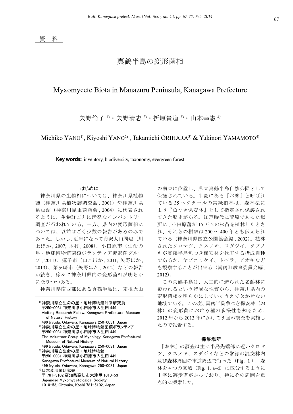 真鶴半島の変形菌相 Myxomycete Biota in Manazuru Peninsula