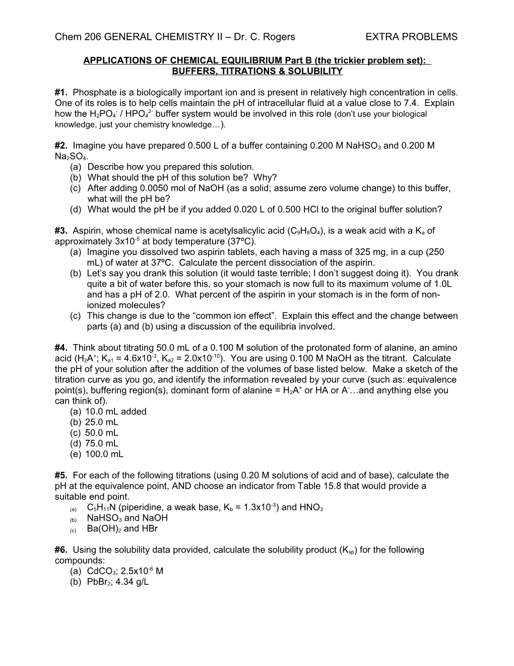 Applications of Acid-Base Equilibria: Buffers & Titrations