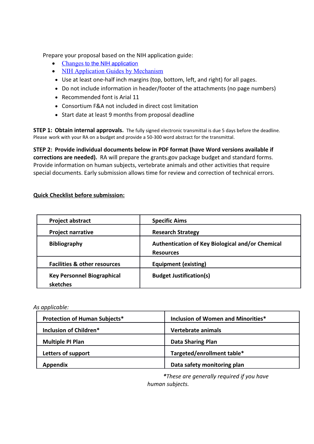 Prepare Your Proposal Based on the NIH Application Guide