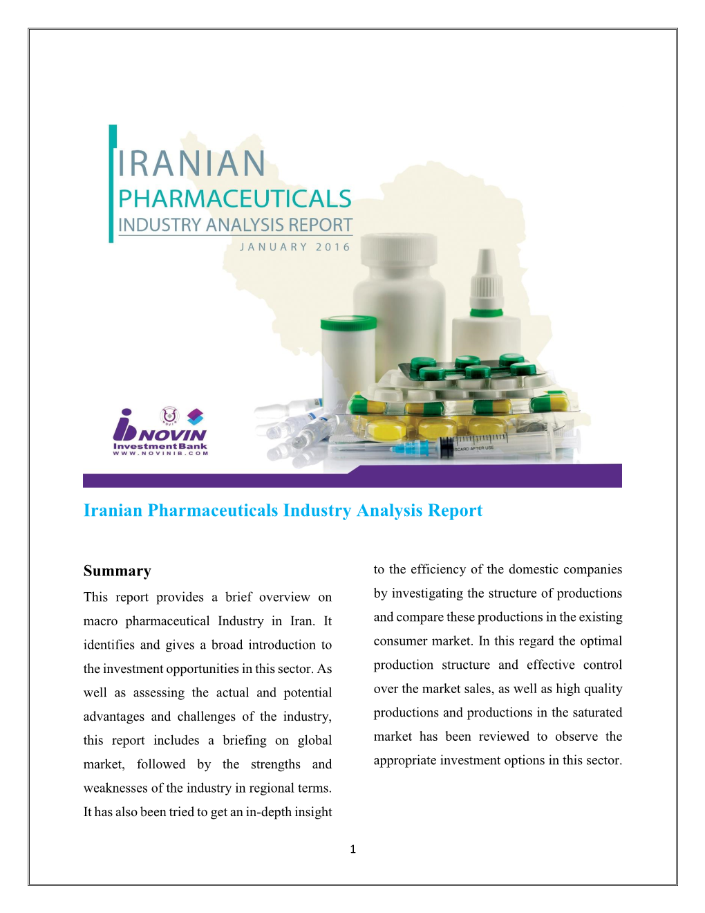 Iranian Pharmaceuticals Industry Analysis Report