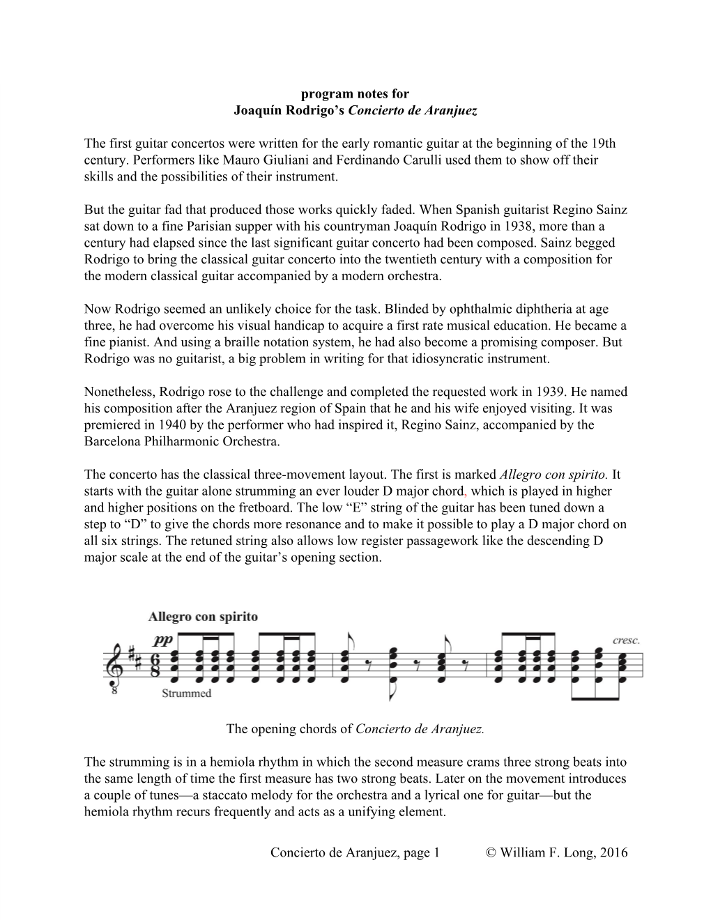 Program Notes for Joaquín Rodrigo's ​Concierto De Aranjuez the First