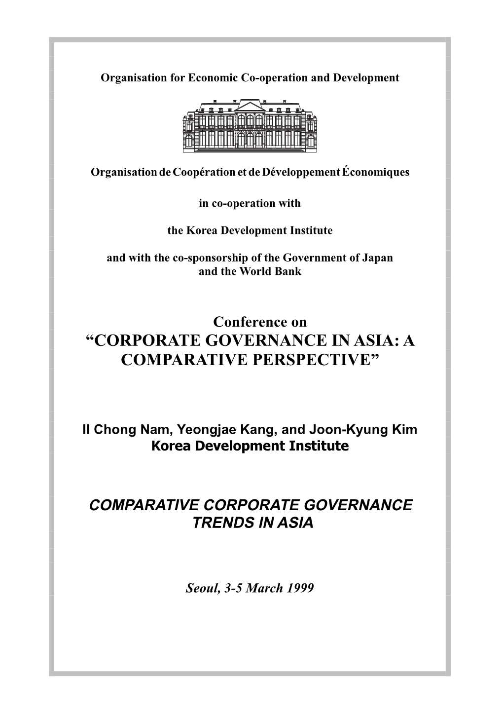 Corporate Governance in Asia: a Comparative Perspective”