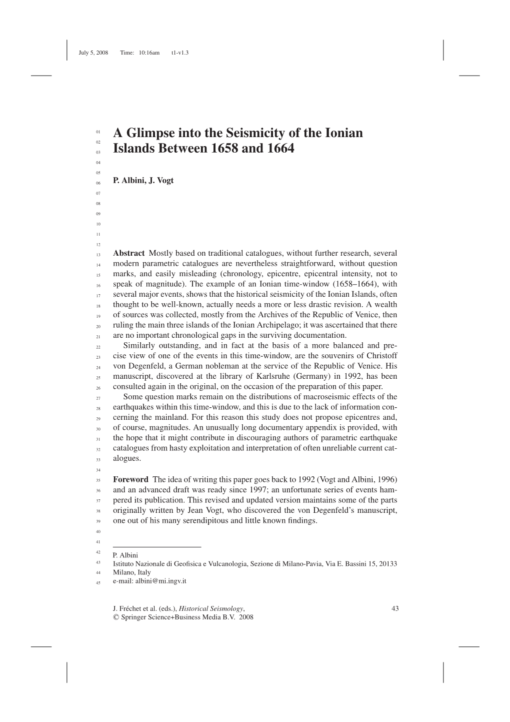 A Glimpse Into the Seismicity of the Ionian Islands Between 1658 and 1664 45