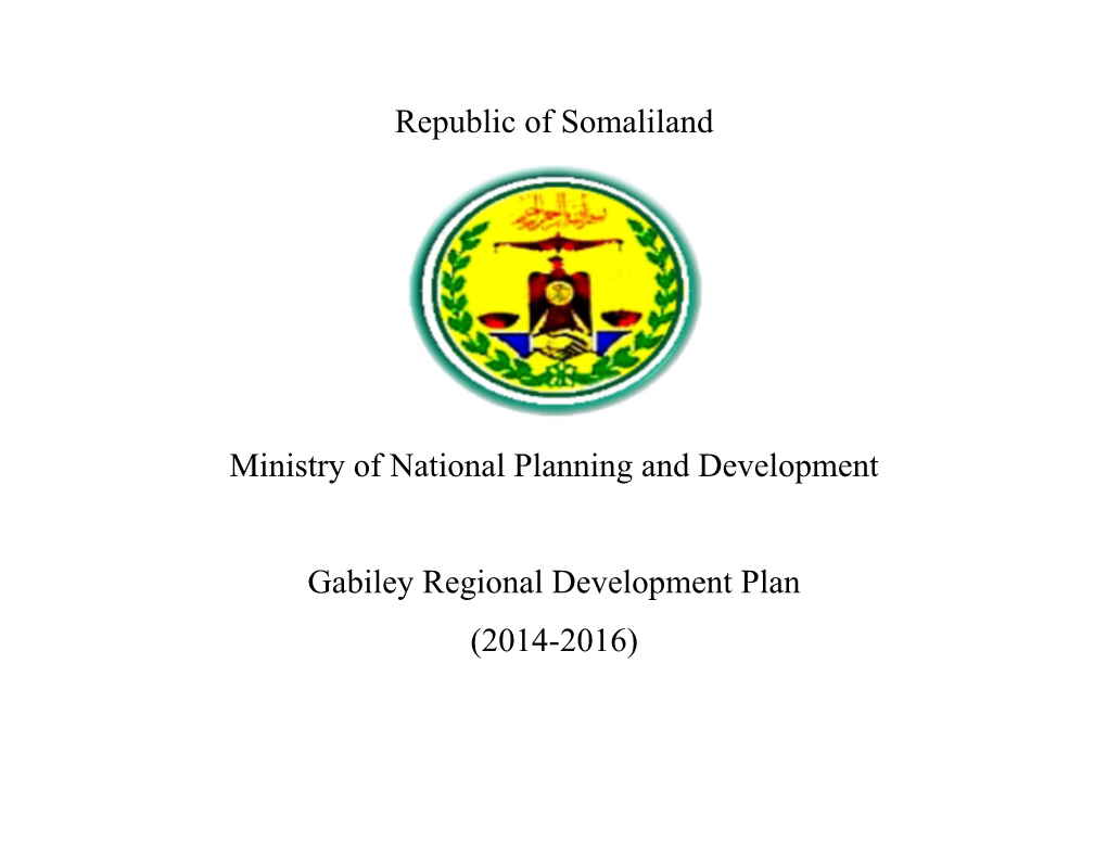 Republic of Somaliland Ministry of National Planning And