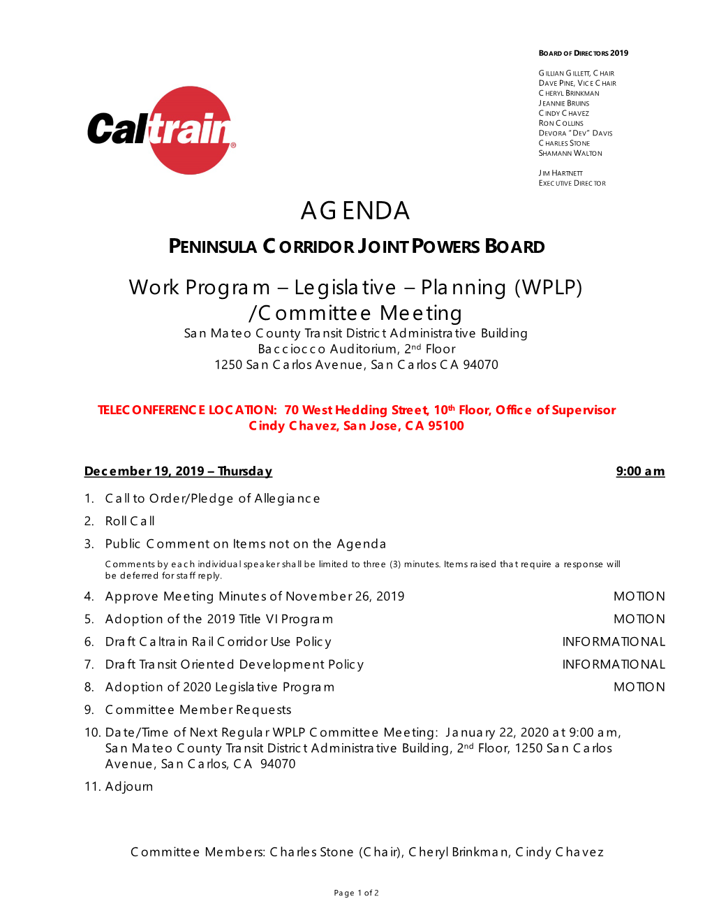 (WPLP) Committee Meeting Agenda