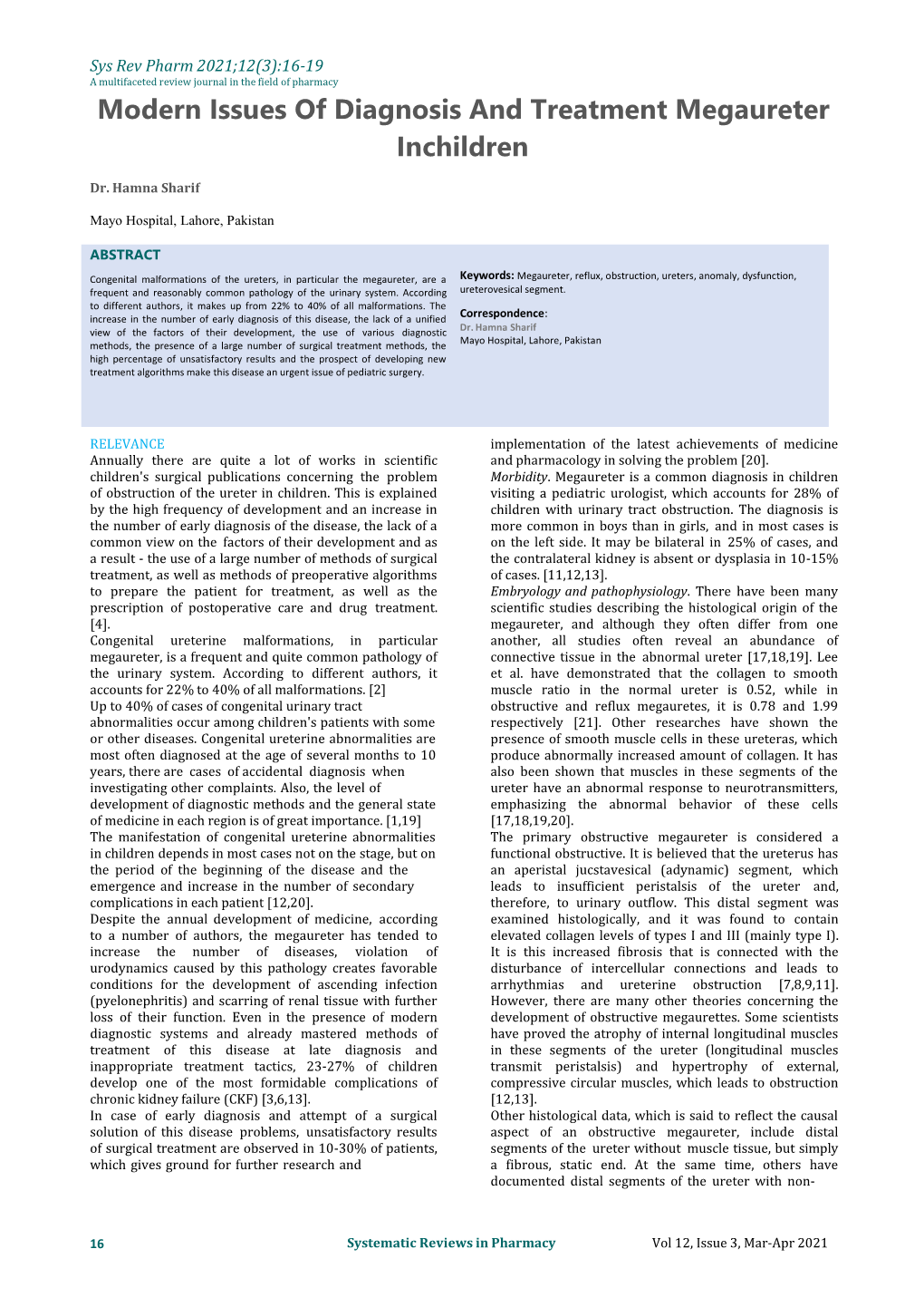 Modern Issues of Diagnosis and Treatment Megaureter in Children