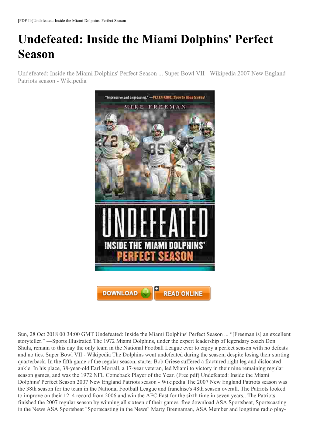 (Free Pdf) Undefeated: Inside the Miami Dolphins' Perfect Season