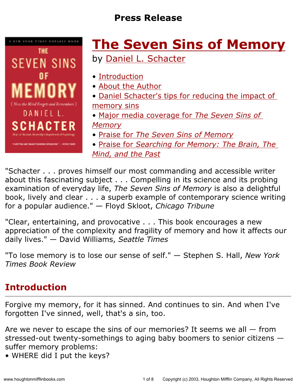 The Seven Sins of Memory by Daniel L