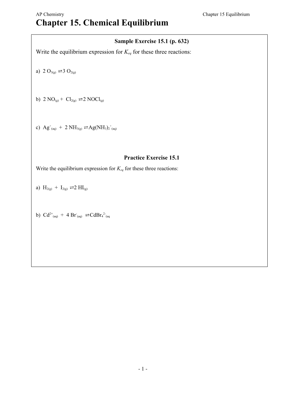 Chapter 15. Chemical Equilibrium s1