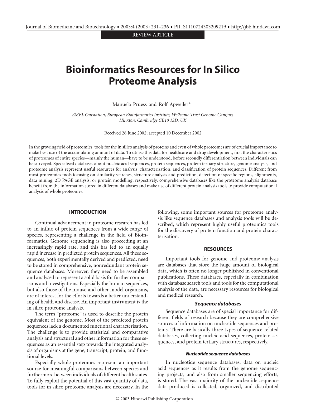 Bioinformatics Resources for in Silico Proteome Analysis