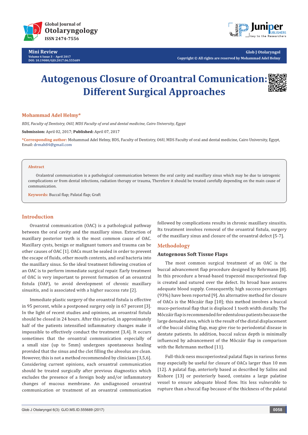 Autogenous Closure of Oroantral Comunication: Different Surgical Approaches