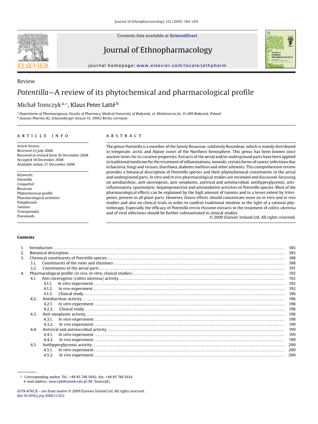 Journal of Ethnopharmacology Potentilla—A Review of Its