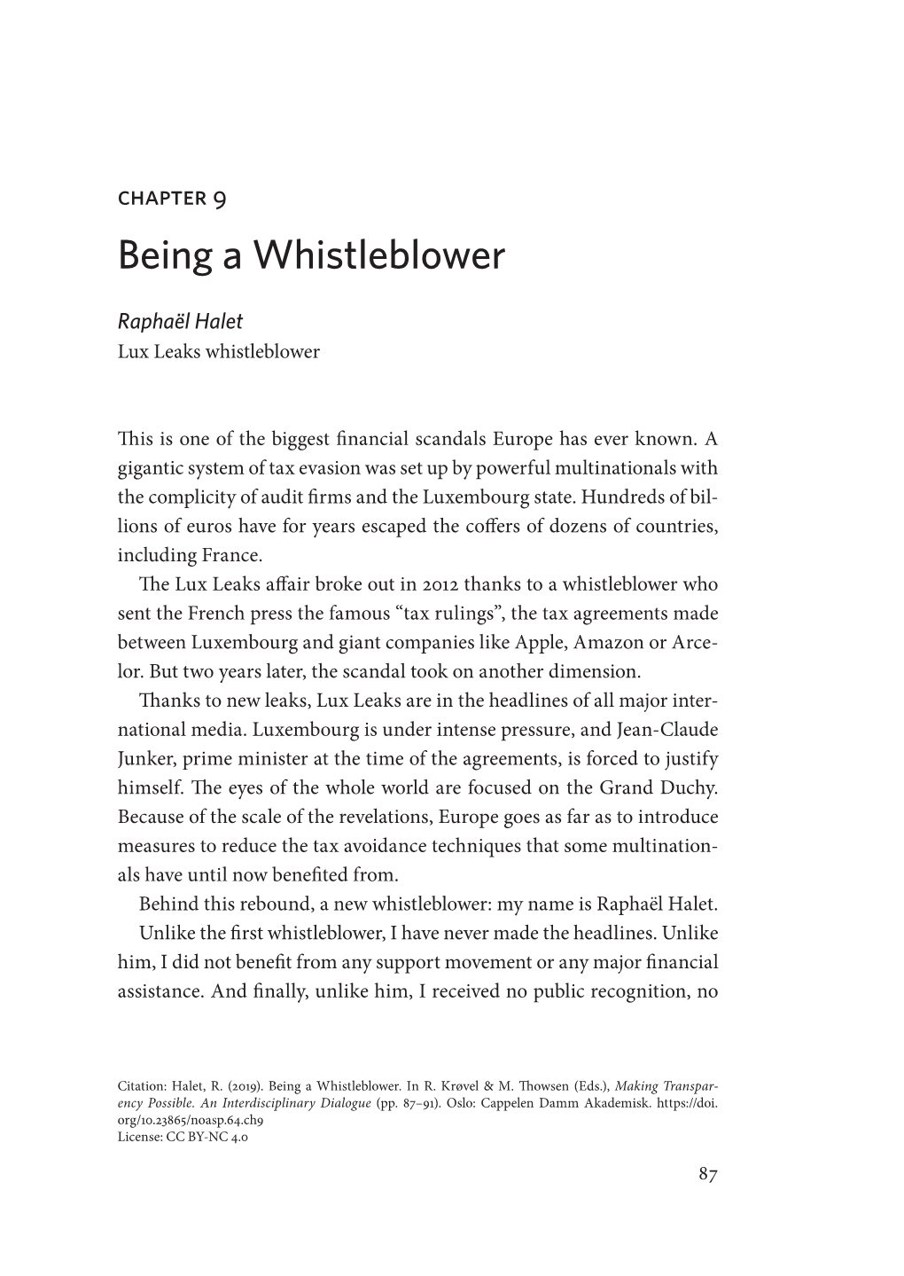 Being a Whistleblower Raphaël Halet