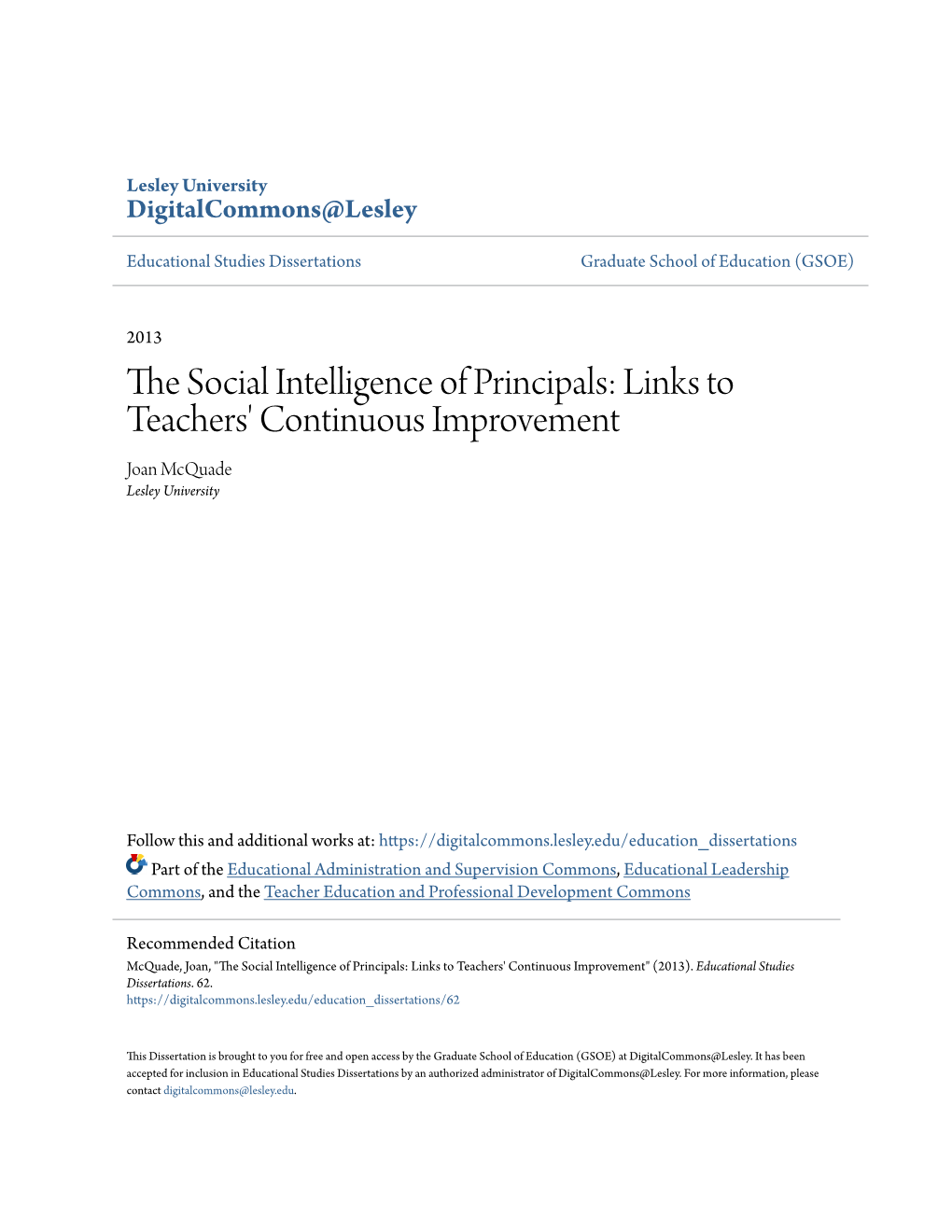 The Social Intelligence of Principals: Links to Teachers’ Continuous Improvement