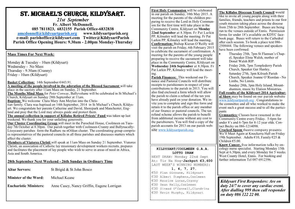 Parish Newsletter 21 September 2014