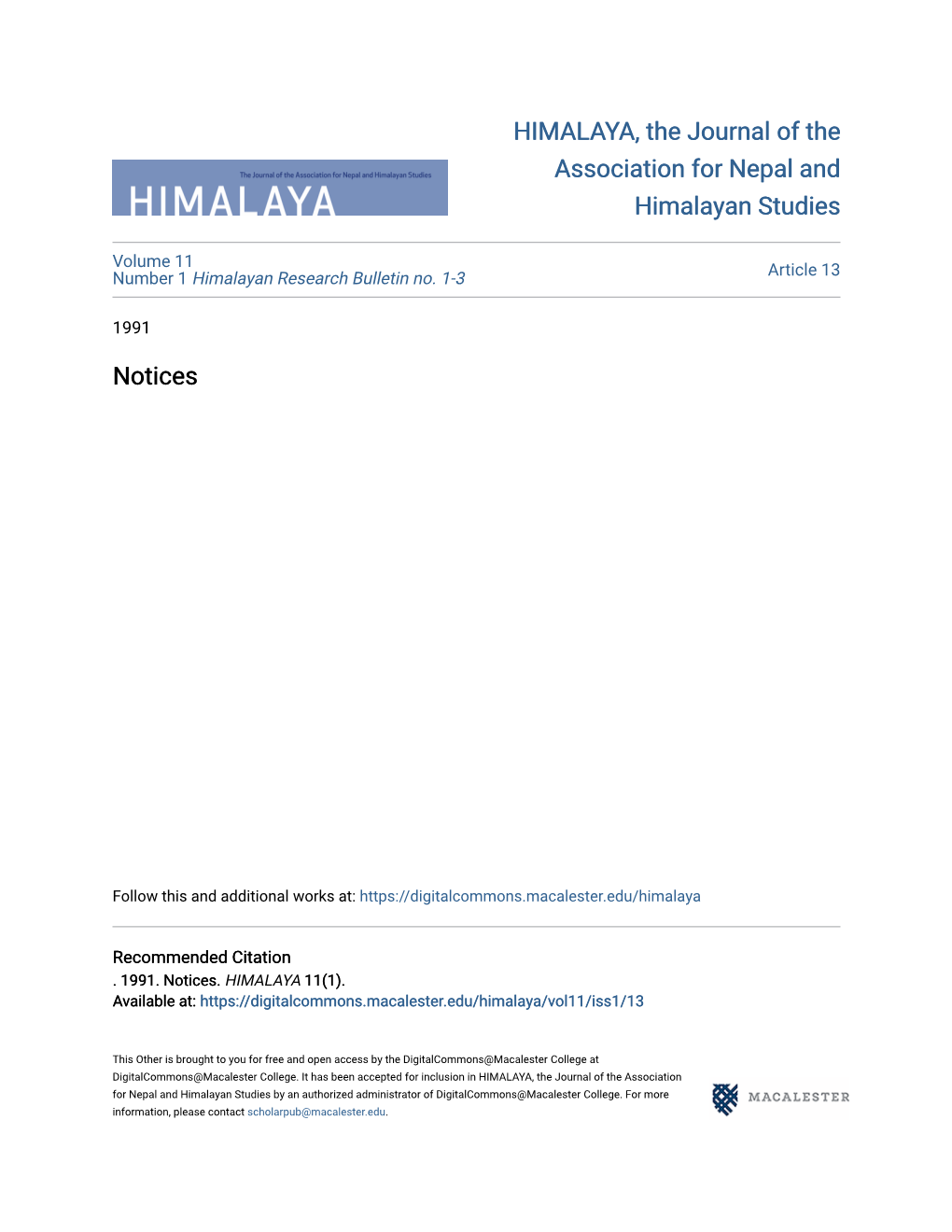 HIMALAYA, the Journal of the Association for Nepal and Himalayan Studies