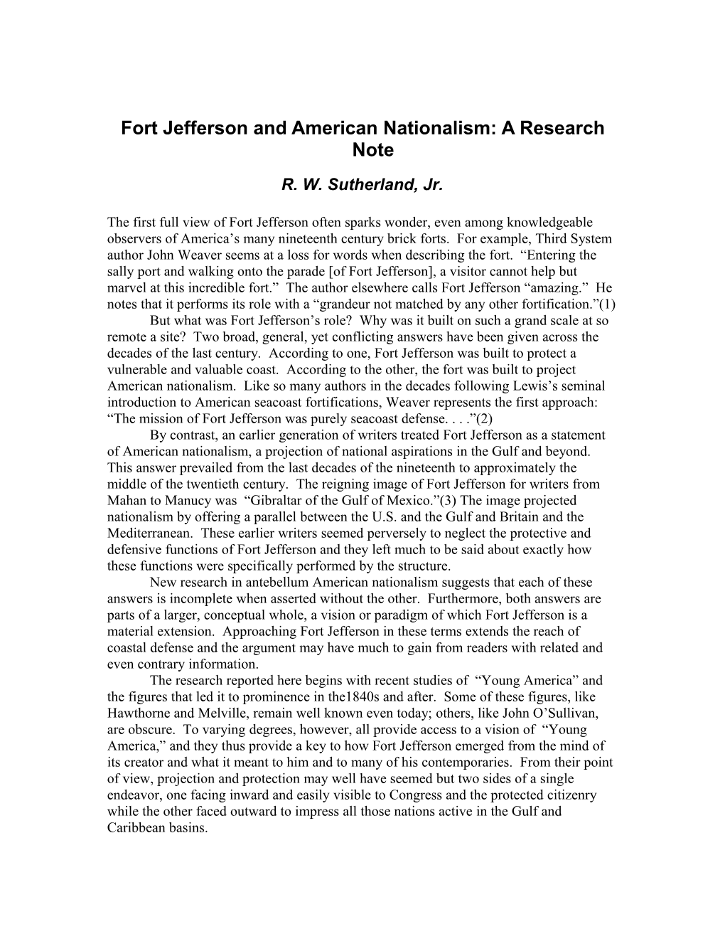 Fort Jefferson and American Nationalism: a Research Note