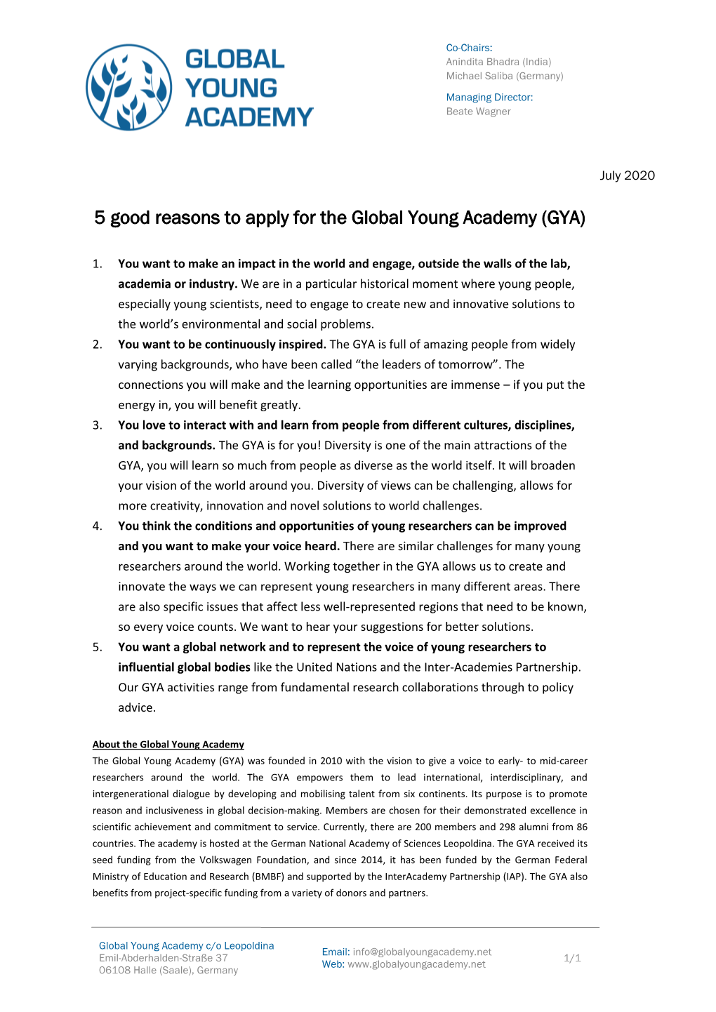 5 Good Reasons to Apply for the Global Young Academy (GYA)