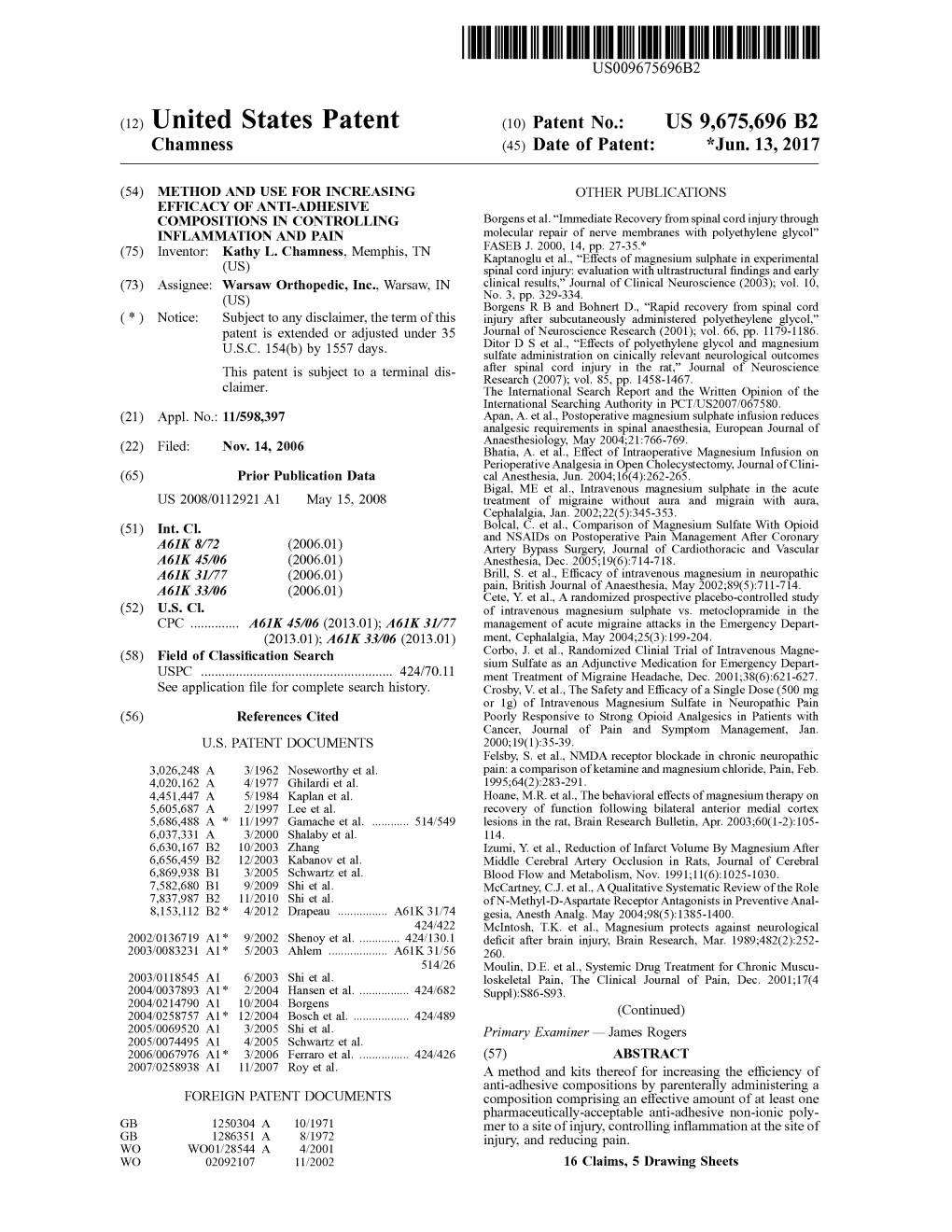 (12) United States Patent (10) Patent No.: US 9,675,696 B2 Chamness (45) Date of Patent: *Jun