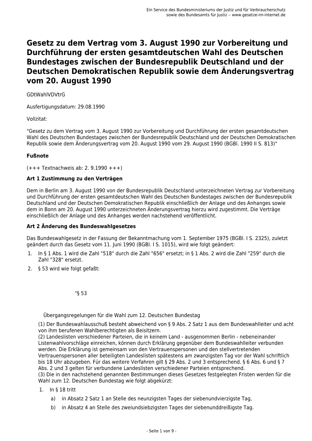Gesetz Zu Dem Vertrag Vom 3. August 1990 Zur Vorbereitung Und