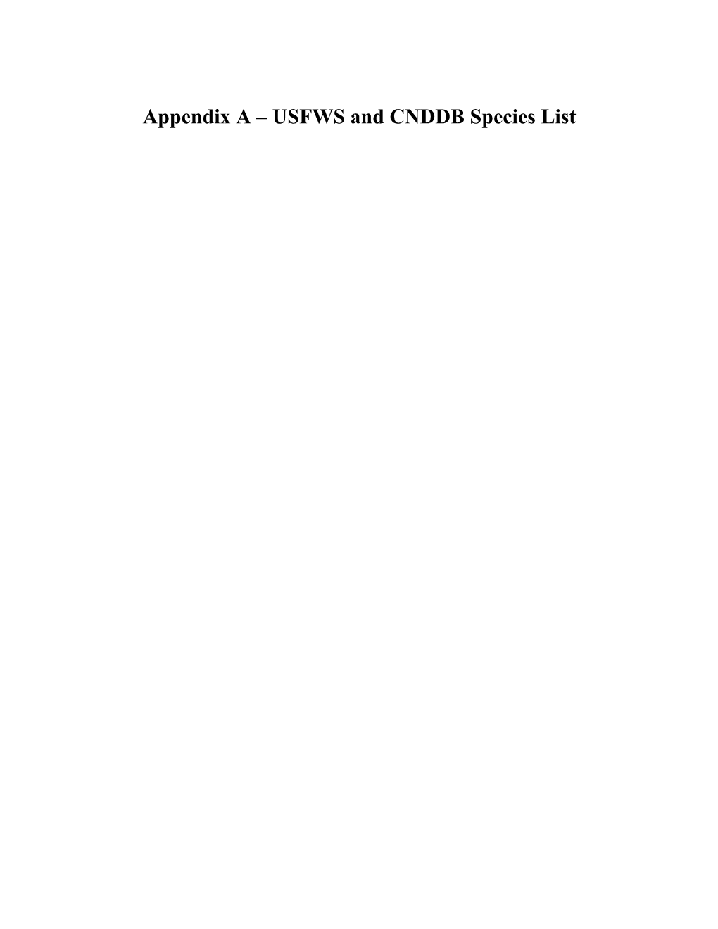 Appendix a – USFWS and CNDDB Species List