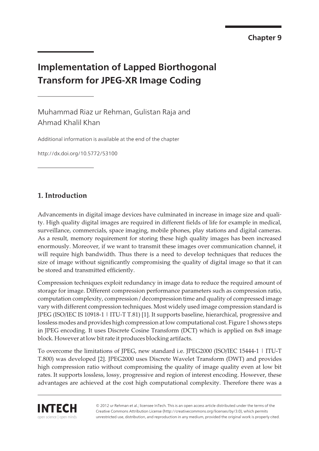 Implementation of Lapped Biorthogonal Transform for JPEG-XR Image Coding