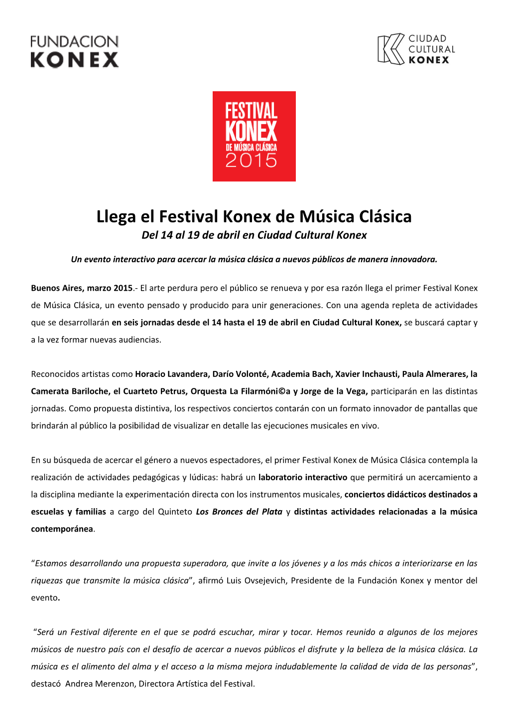 Llega El Festival Konex De Música Clásica Del 14 Al 19 De Abril En Ciudad Cultural Konex