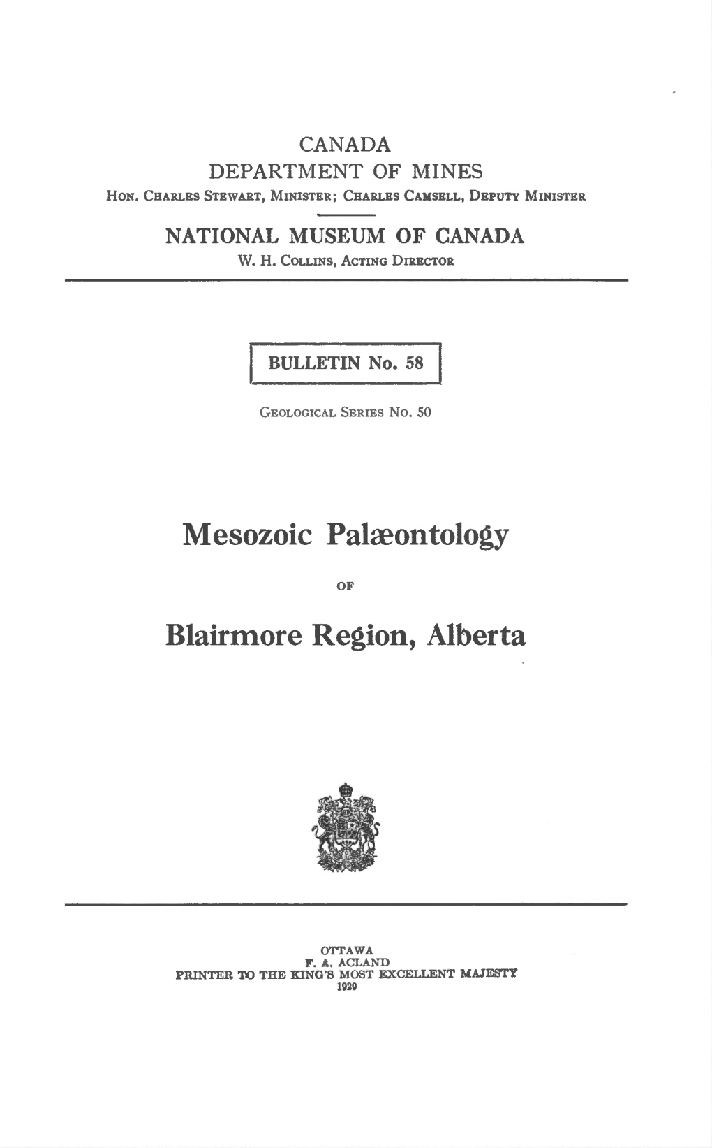 Mesozoic Palreontology Blairmore Region, Alberta