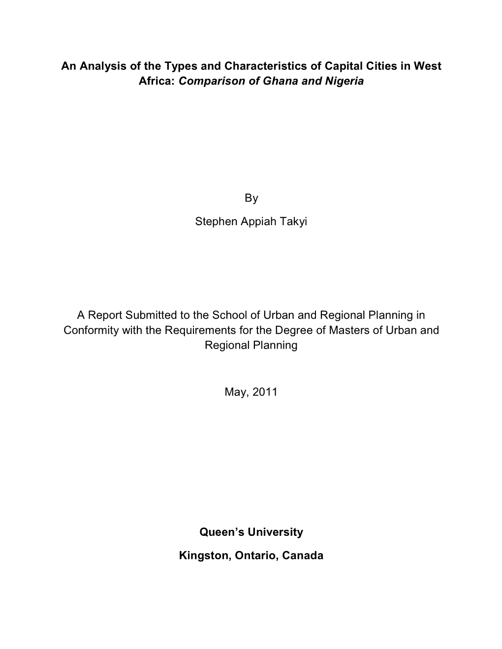 An Analysis of the Types and Characteristics of Capital Cities in West Africa: Comparison of Ghana and Nigeria