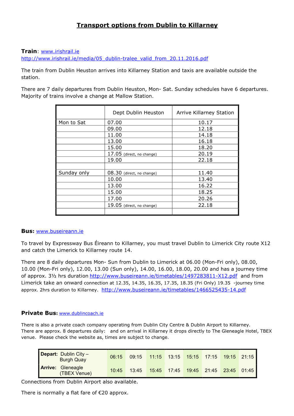 Transport Options from Dublin to Killarney