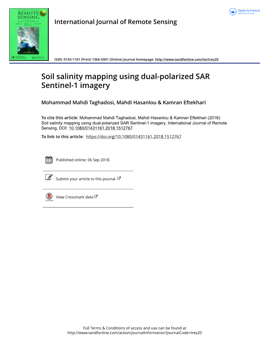 Soil Salinity Mapping Using Dual-Polarized SAR Sentinel-1 Imagery