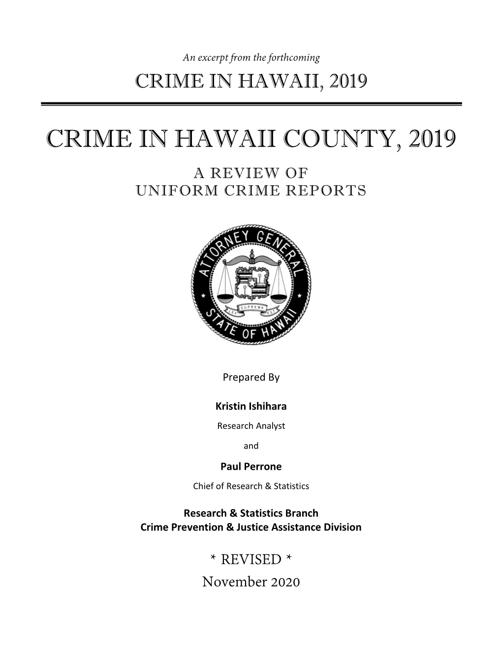 Crime in Hawaii County, 2019 (REVISED)