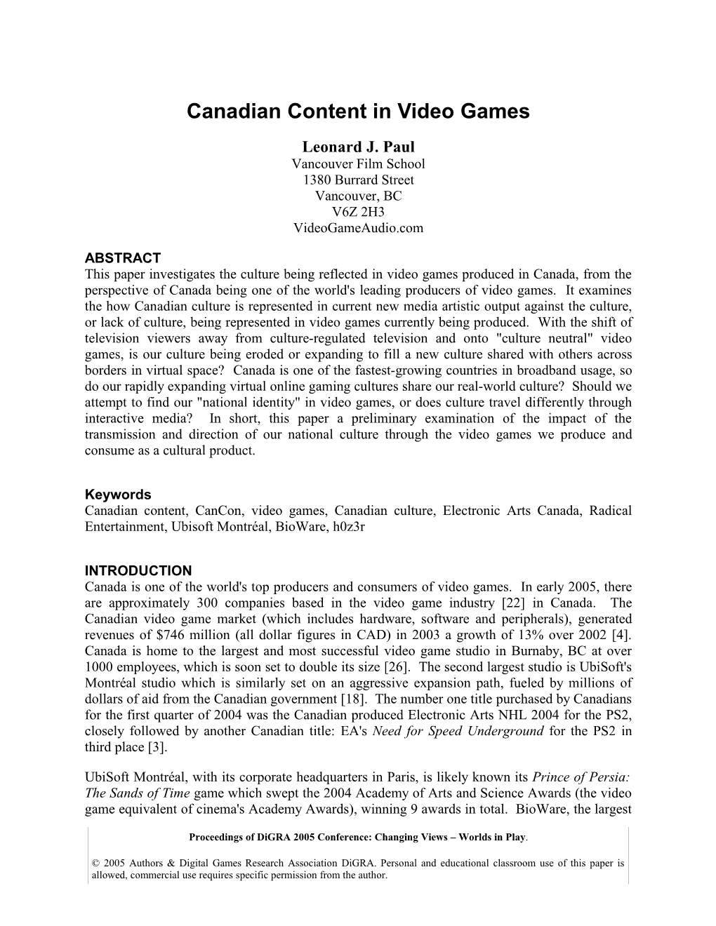 Canadian Content in Video Games