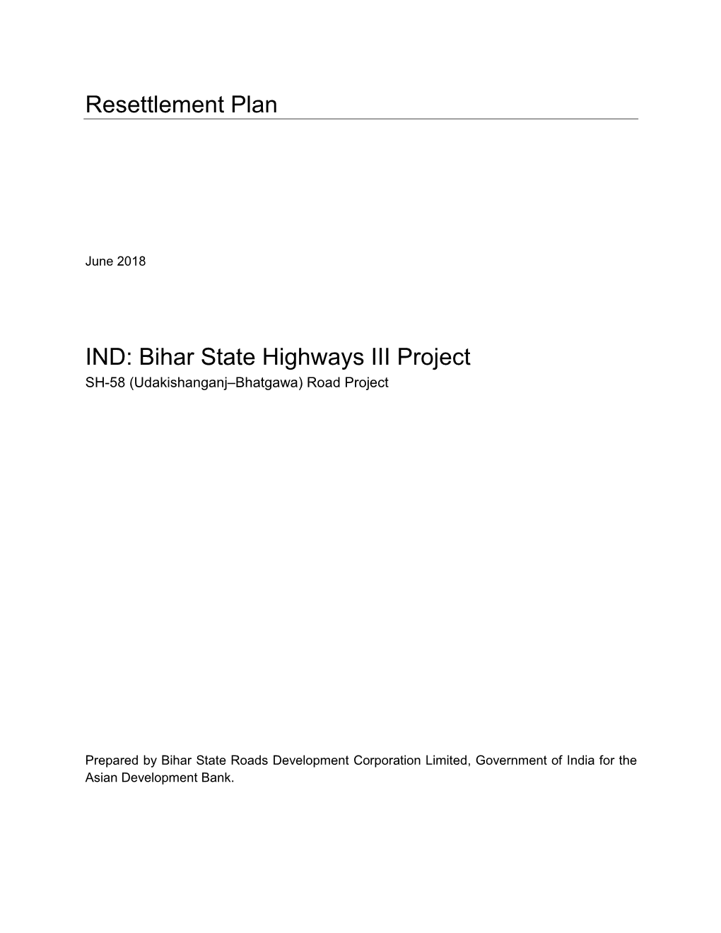 Resettlement Plan: Udakishanganj–Bhatgawa