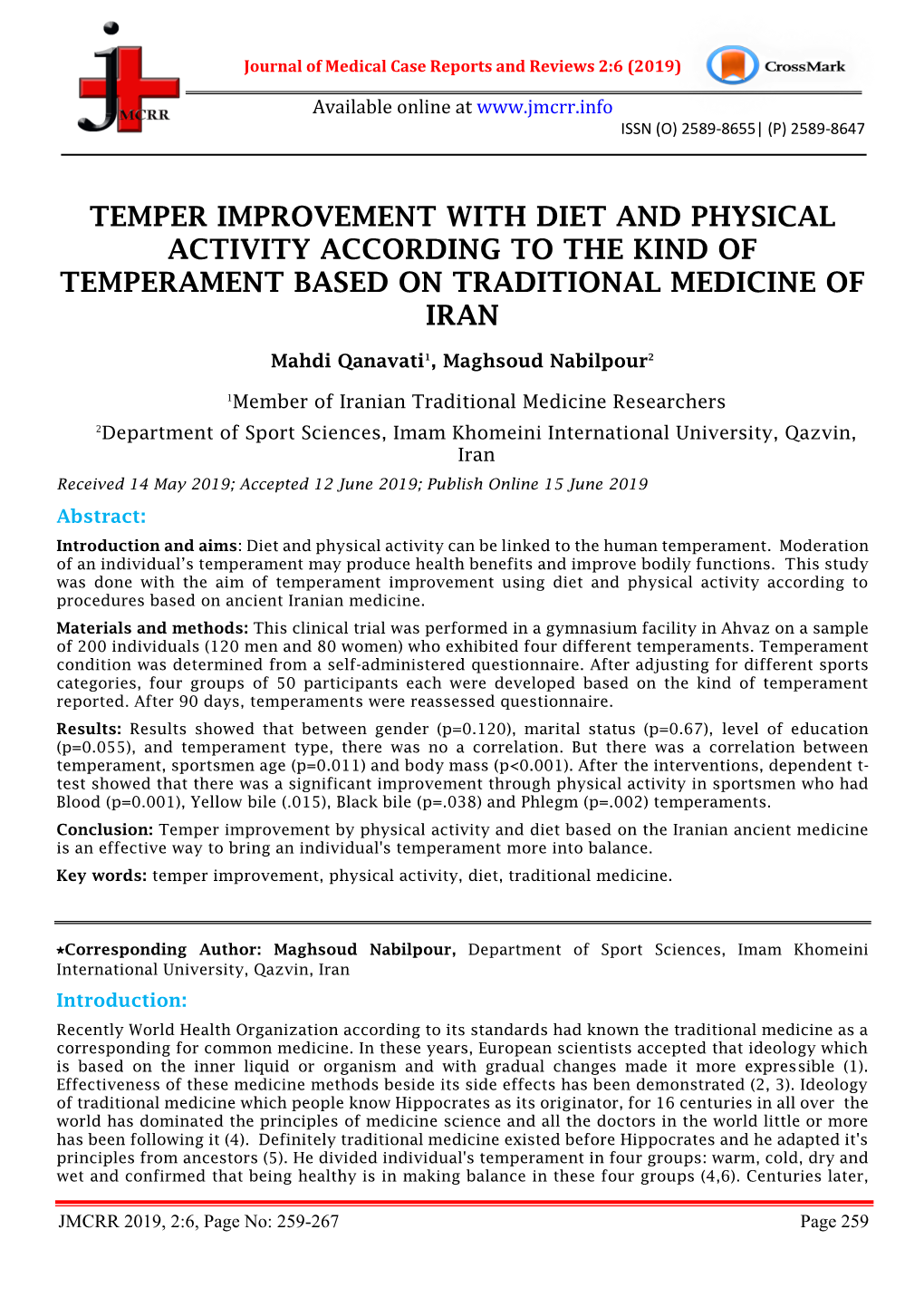 Temper Improvement with Diet and Physical Activity According to the Kind of Temperament Based on Traditional Medicine of Iran