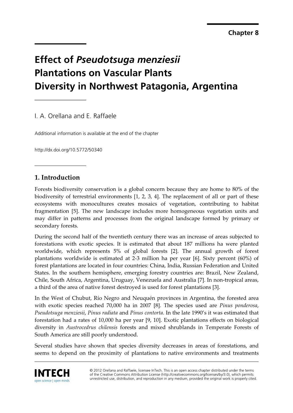 Effect of Pseudotsuga Menziesii Plantations on Vascular Plants Diversity in Northwest Patagonia, Argentina