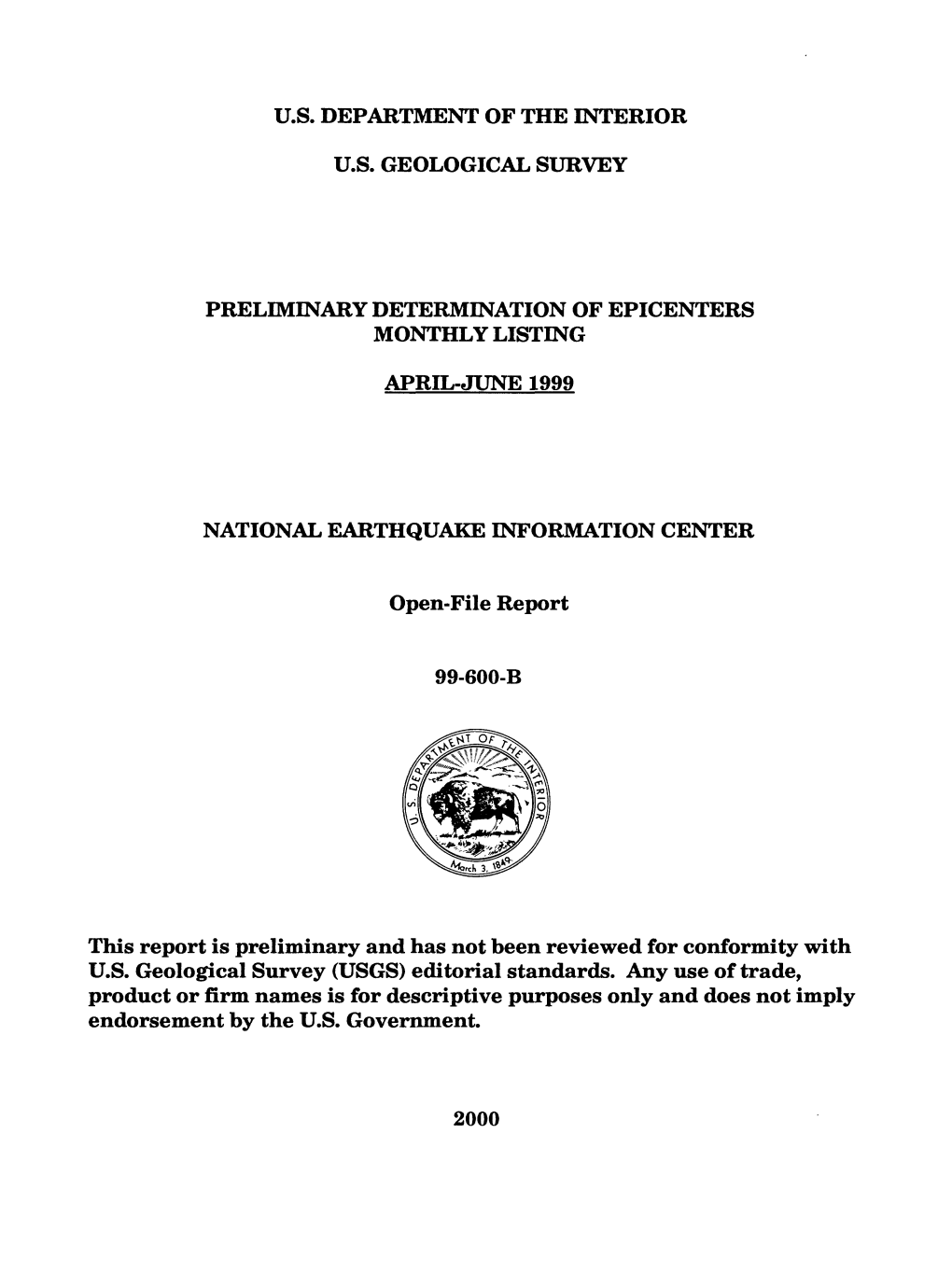 U.S. Department of the Interior U.S. Geological
