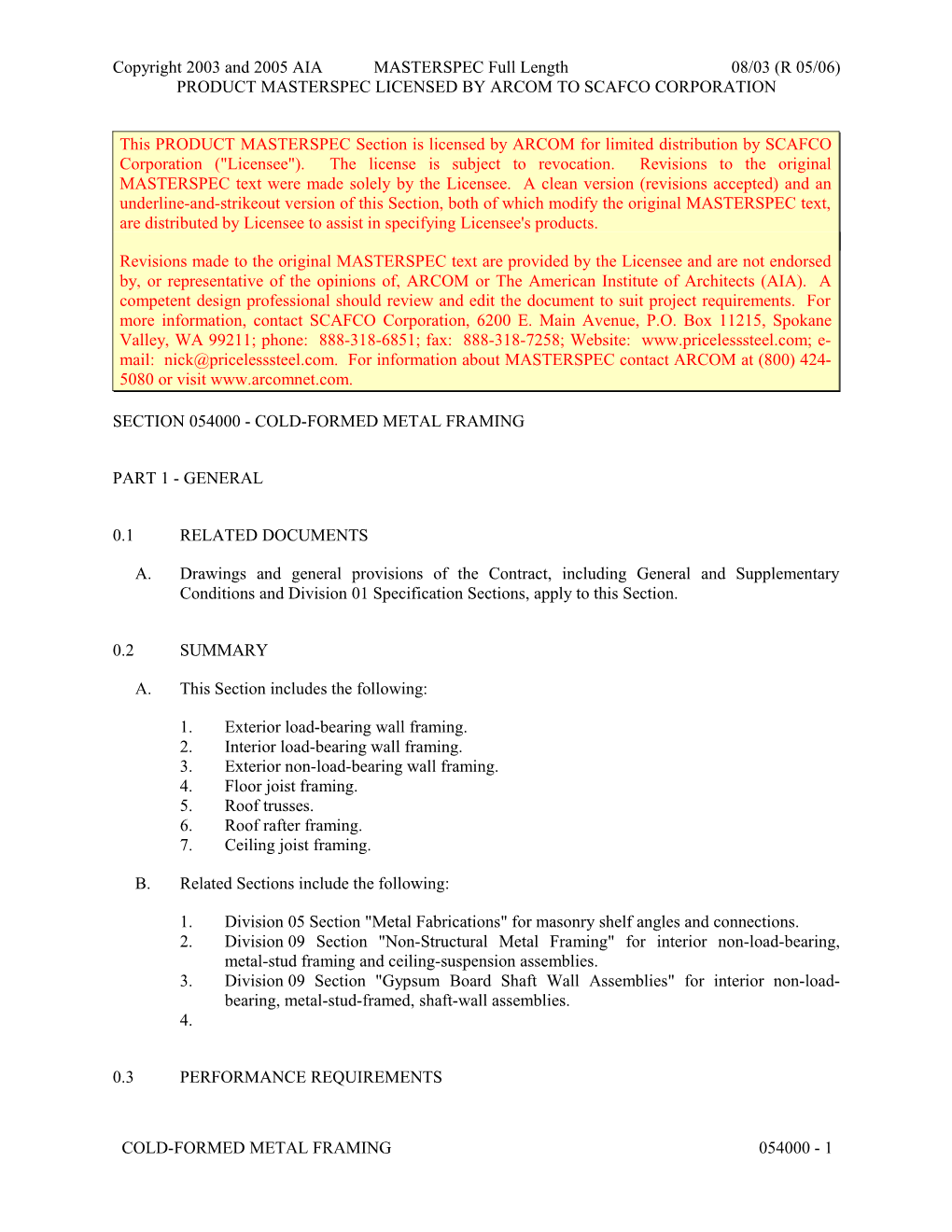 Section 05400 - Cold-Formed Metal Framing