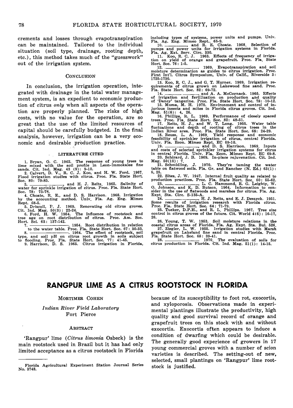 Rangpur Lime As a Citrus Rootstock in Florida