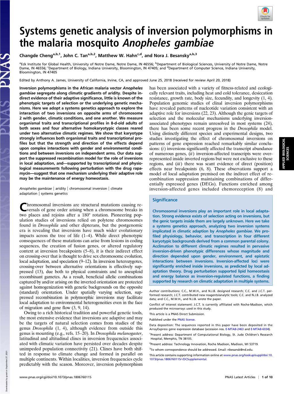 Systems Genetic Analysis of Inversion Polymorphisms in the Malaria Mosquito Anopheles Gambiae