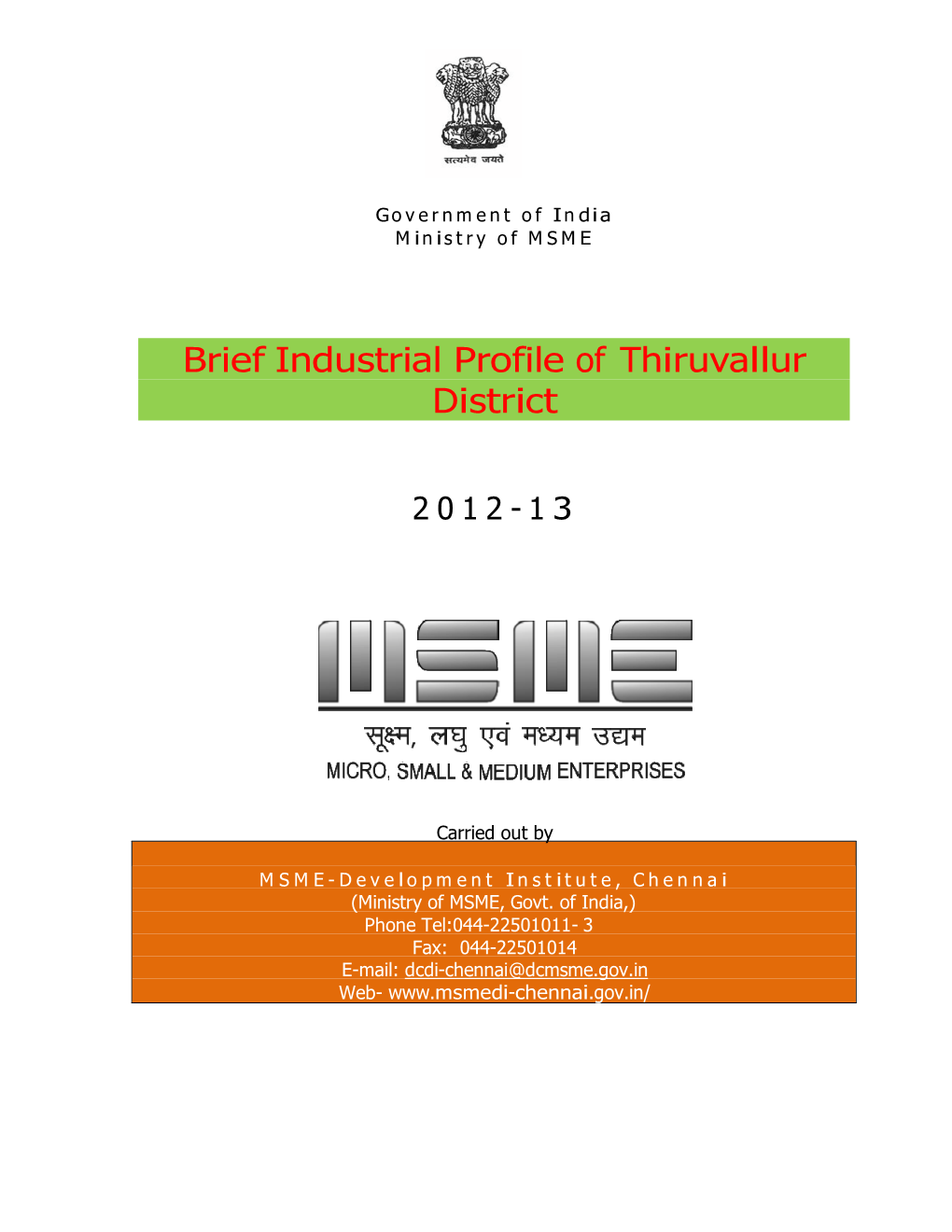 Brief Industrial Profile of Thiruvallur District