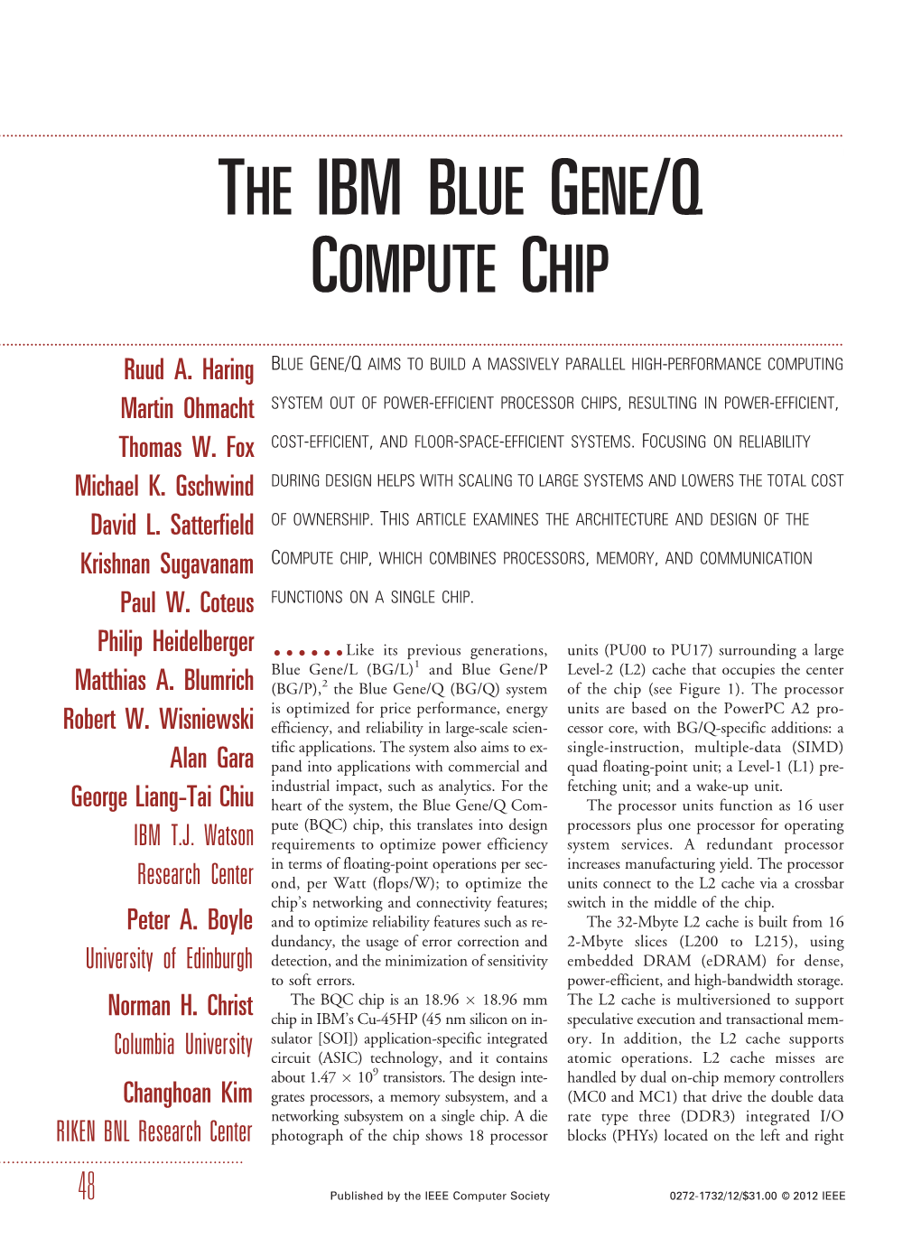 The Ibm Blue Gene/Q Compute Chip