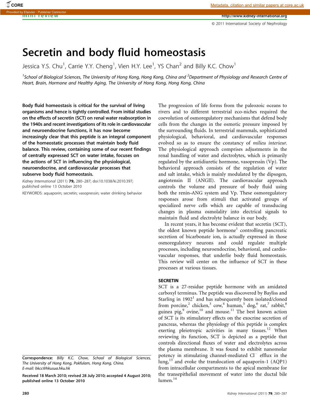 Secretin and Body Fluid Homeostasis Jessica Y.S