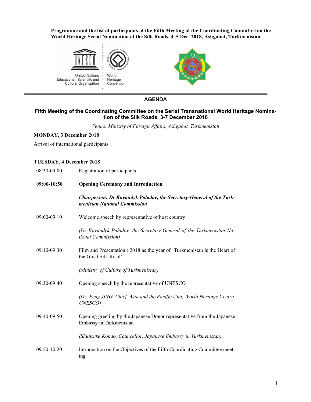 1 Programme and the List of Participants of the Fifth Meeting Of